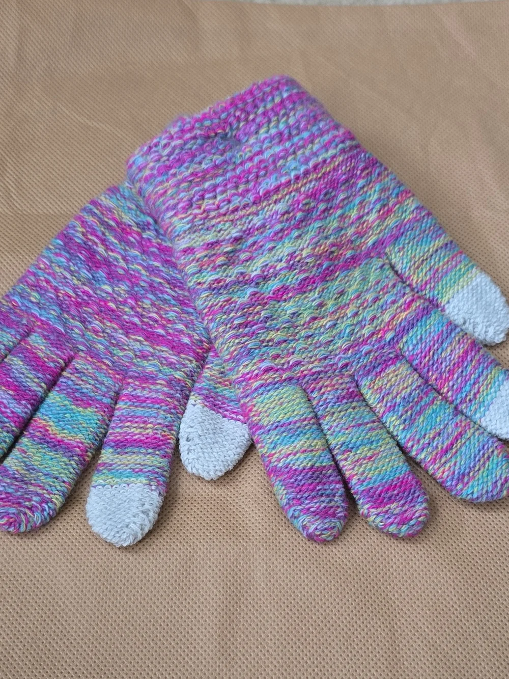 Kids Knit Hat, Scarf & Five-Toe Gloves Set - Pink Multi